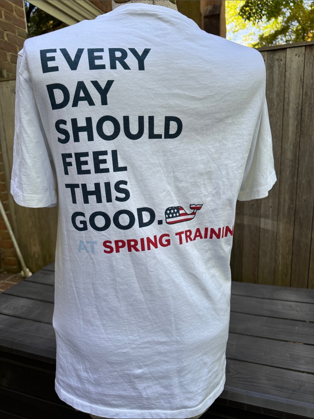 Vineyard Vines Spring Training white tee with patriotic whale